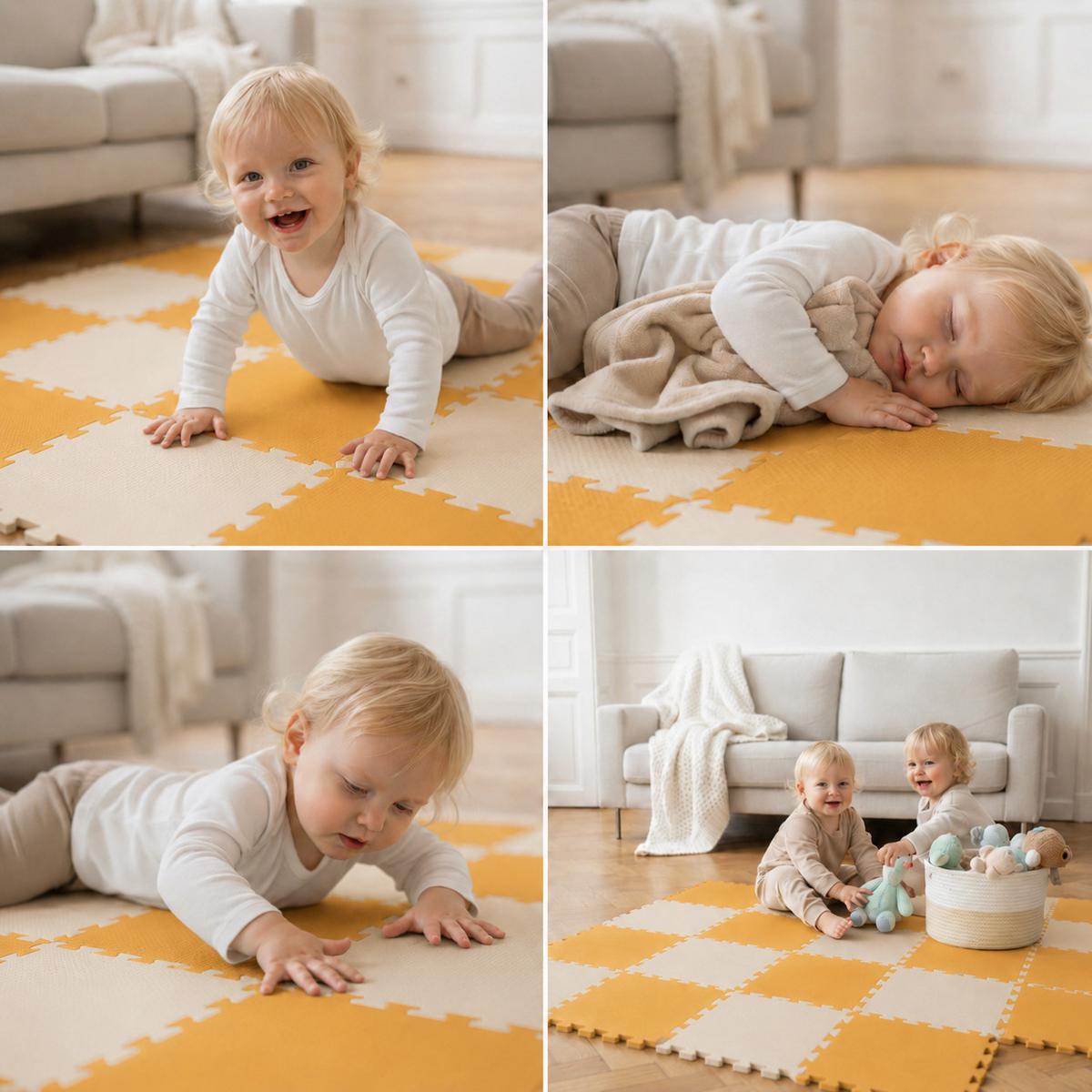 SPIELMATTE ab Null - 180/90/1 cm Puzzlematte Beige - Beige/Gelb, Kunststoff (30/30cm) - Littletom