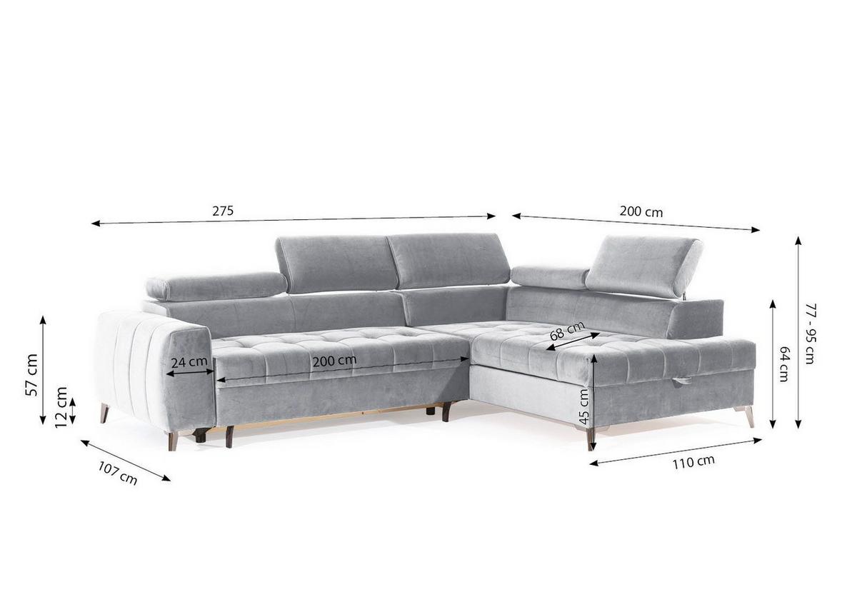 ECKSOFA Schlafsofa Agnesa In Salvador - Hellgrau, Holzwerkstoff/Textil (275/200cm) - Fun Möbel