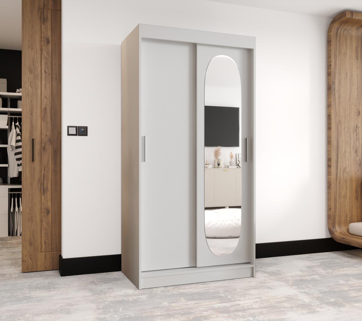SCHIEBETÜRENSCHRANK mit Spiegel ROYAL 200/100/62 2-türig - Silberfarben/Weiß, Holz (100/62/100cm) - MÖBEL KRYSPOL