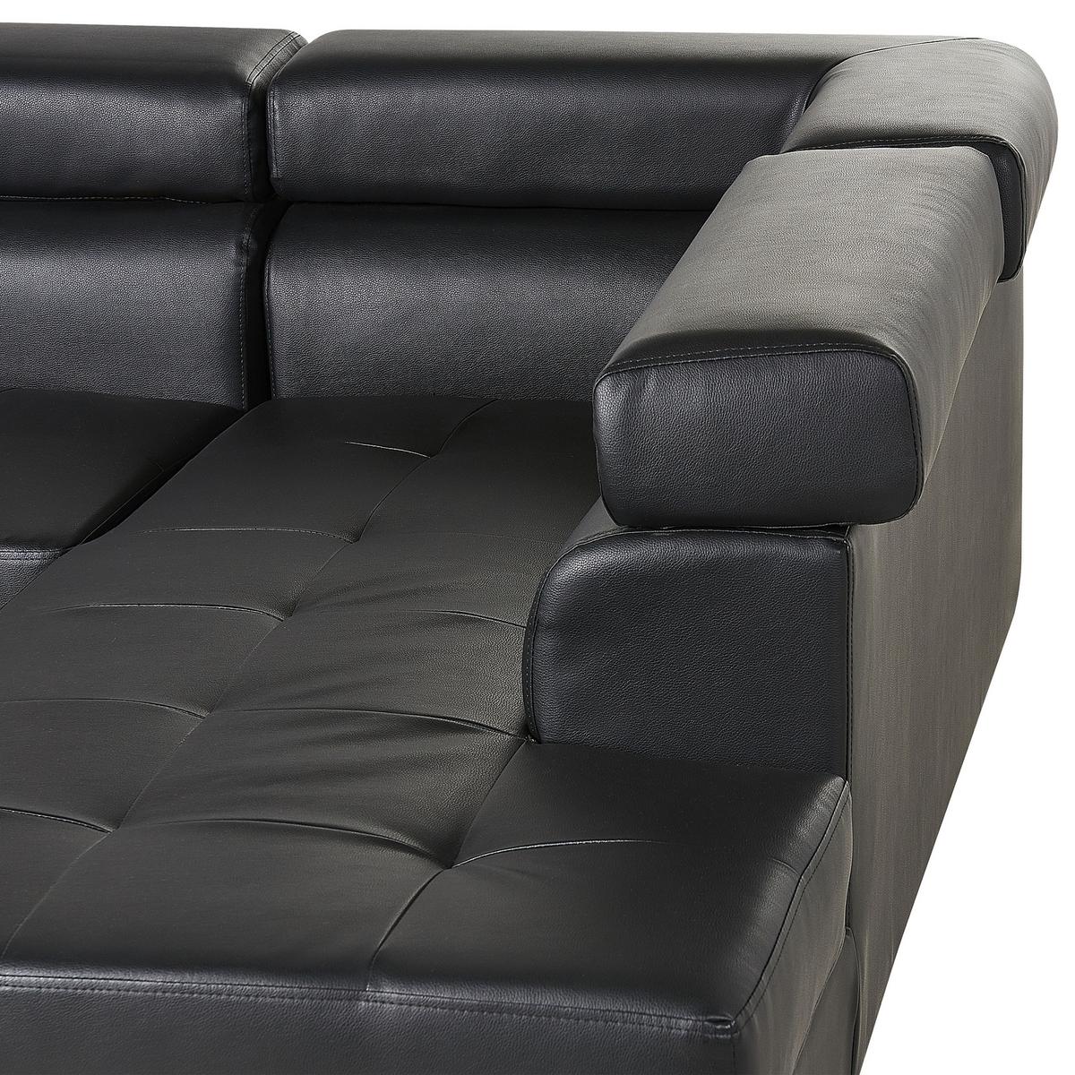 ECKFSOFA 5-Sitzer Kunstleder Schwarz linksseitig Norrea - Silberfarben/Schwarz, Kunststoff (261/193cm) - Beliani
