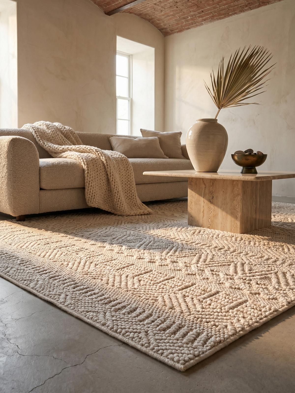 TEPPICH Flachgewebe LANGAU in Creme, mit Ethno-Streifen, 160 x 230 cm - Creme, Textil (160/230cm) - KADIMA DESIGN