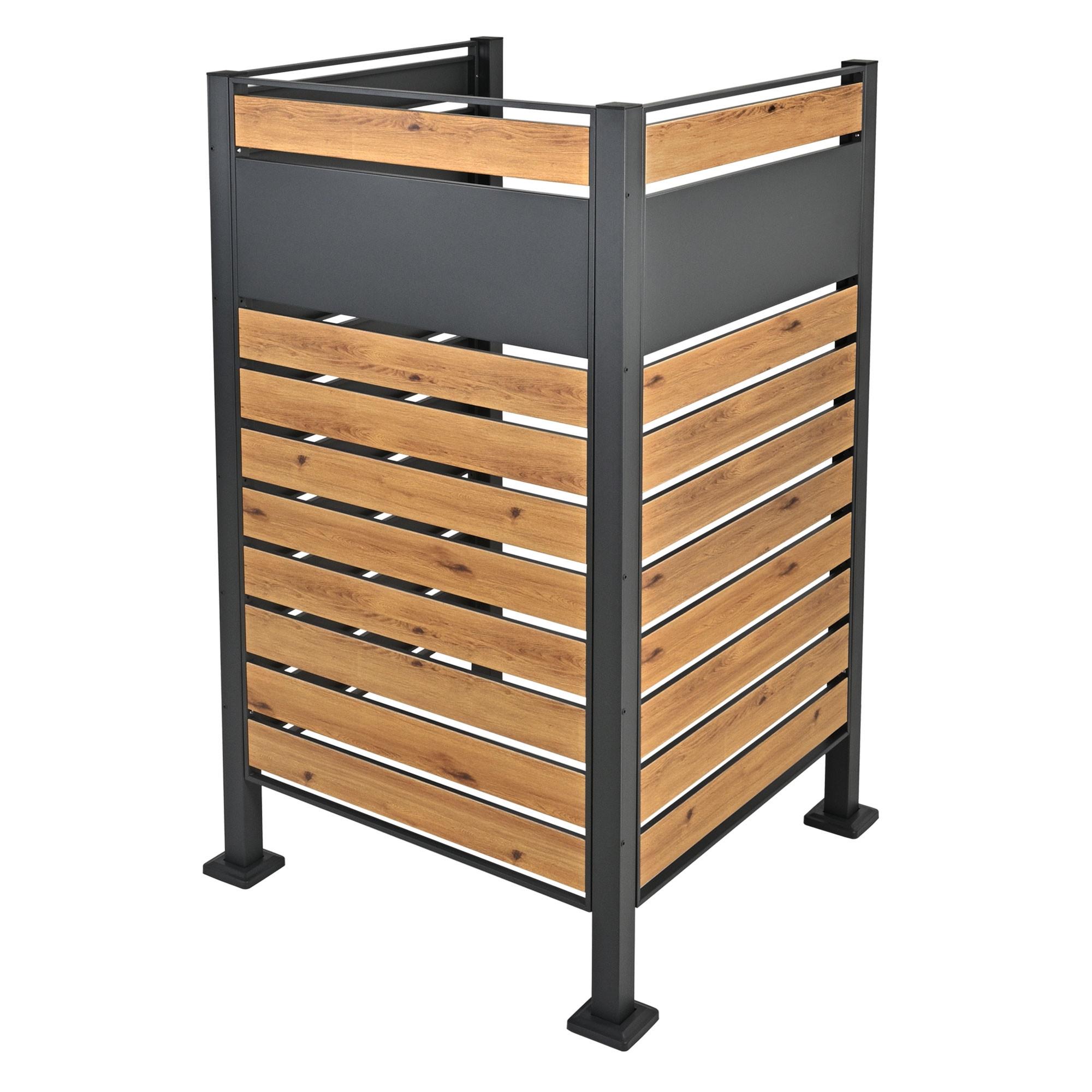 MÜLLTONNENZAUN 1er Anthrazit-Holzoptik - Anthrazit/Braun, Metall (11/150/86cm) - ML-DESIGN