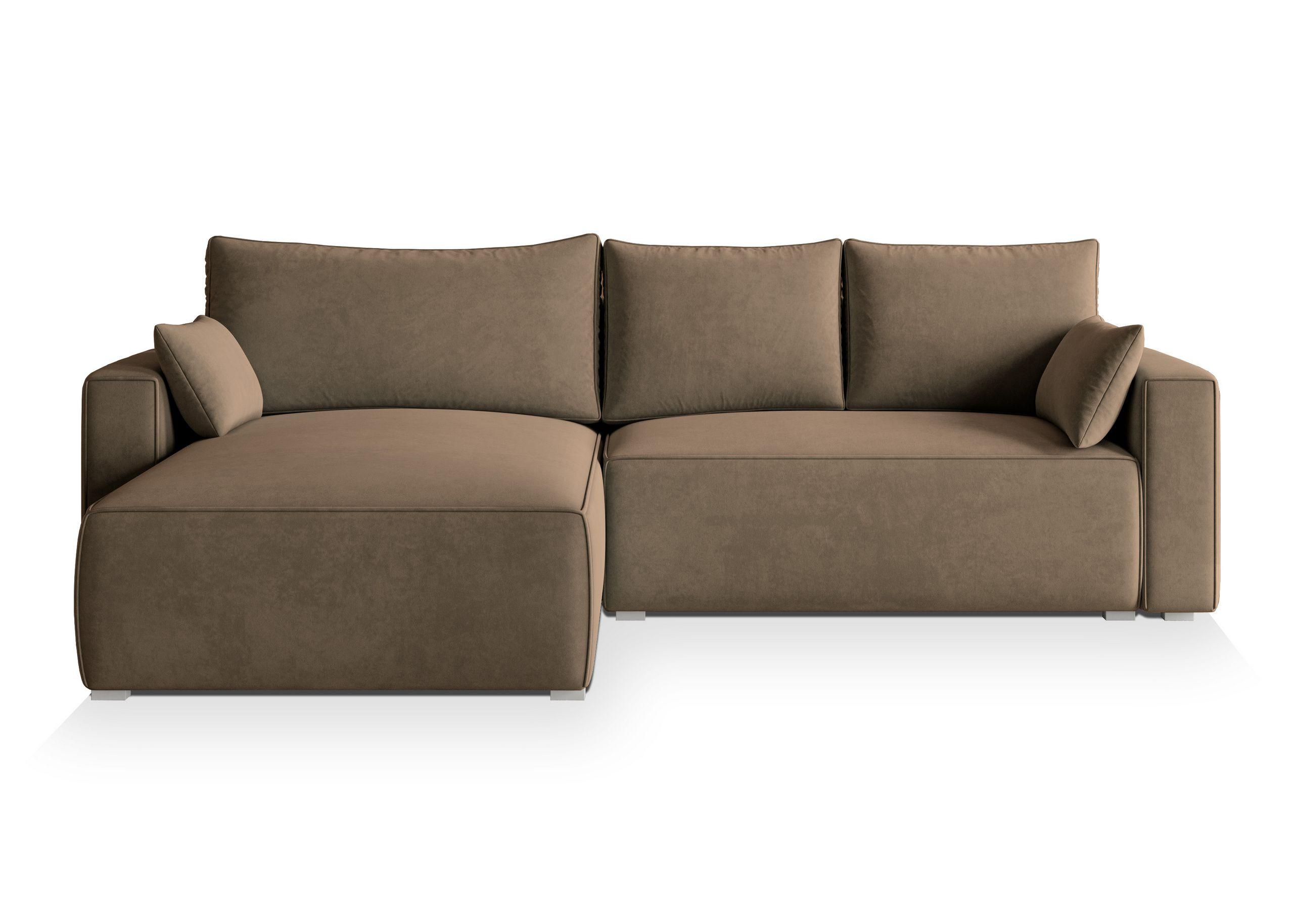 ECKSOFA FORIL Beige Velours-Stoff mit Schlaffunktion - Beige/Grau, Holz/Kunststoff (265/178cm) - MASSENO