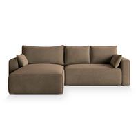 ECKSOFA FORIL Beige Velours-Stoff mit Schlaffunktion - Beige/Grau, Holz/Kunststoff (265/178cm) - MASSENO
