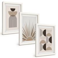 BILDER SET 3er Set - 20x30 cm Weißer Rahmen - Abstrakte Formen beige braun - Weiß, Kunststoff (20/30cm) - TULUP
