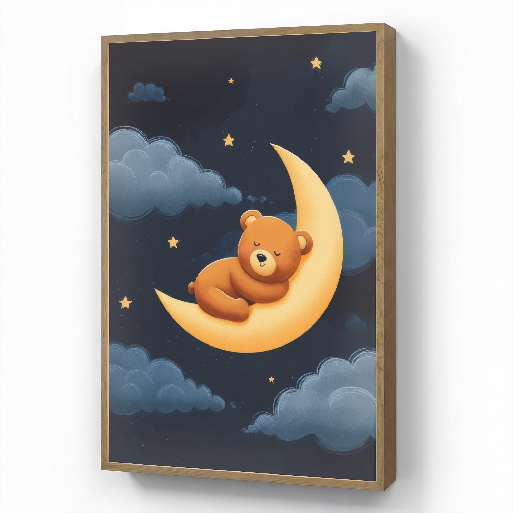 NACHTTISCHLAMPE MIT AKKU Teddybär - Mond - Wolken - Sterne 60x90 cm - Dunkelblau, Holzwerkstoff (8/60/90cm) - OnlyWow