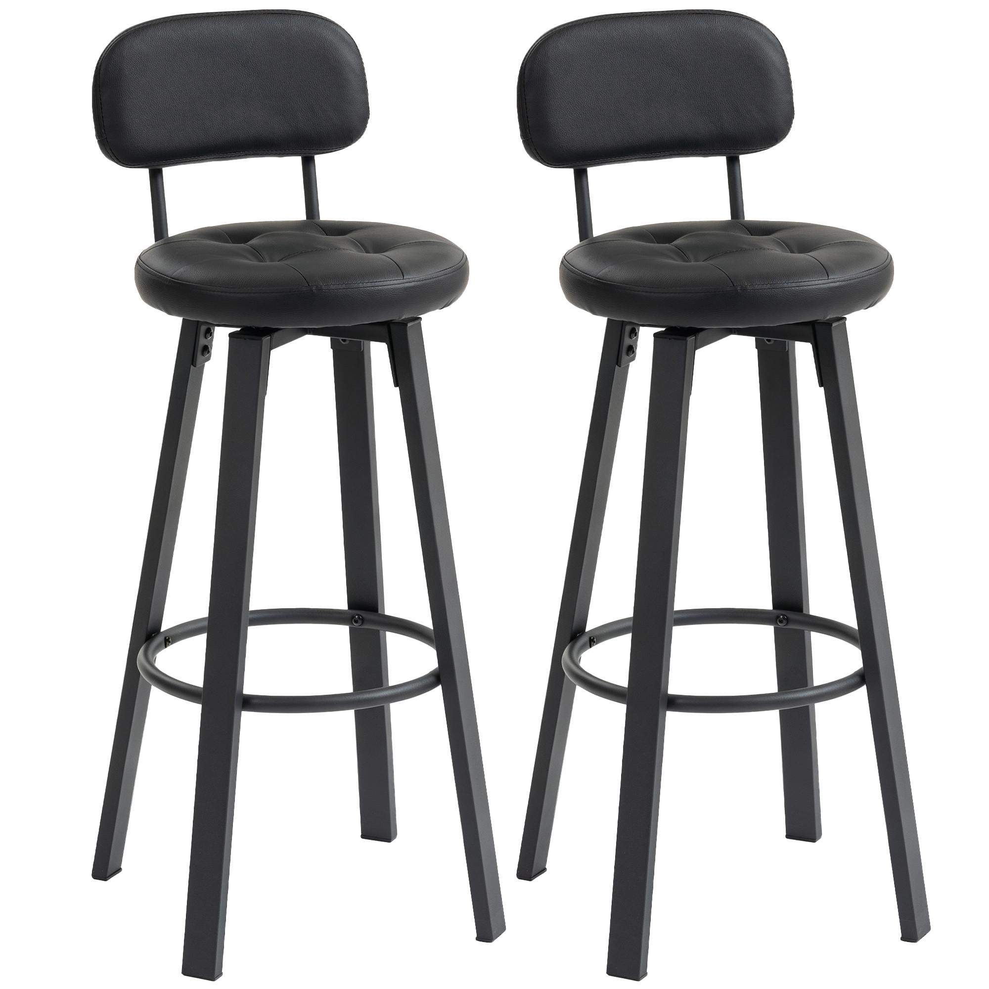 BARHOCKER 2er Set Kunstleder Metall Schwarz - Schwarz, Metall (38/99/43.5cm) - HOMCOM