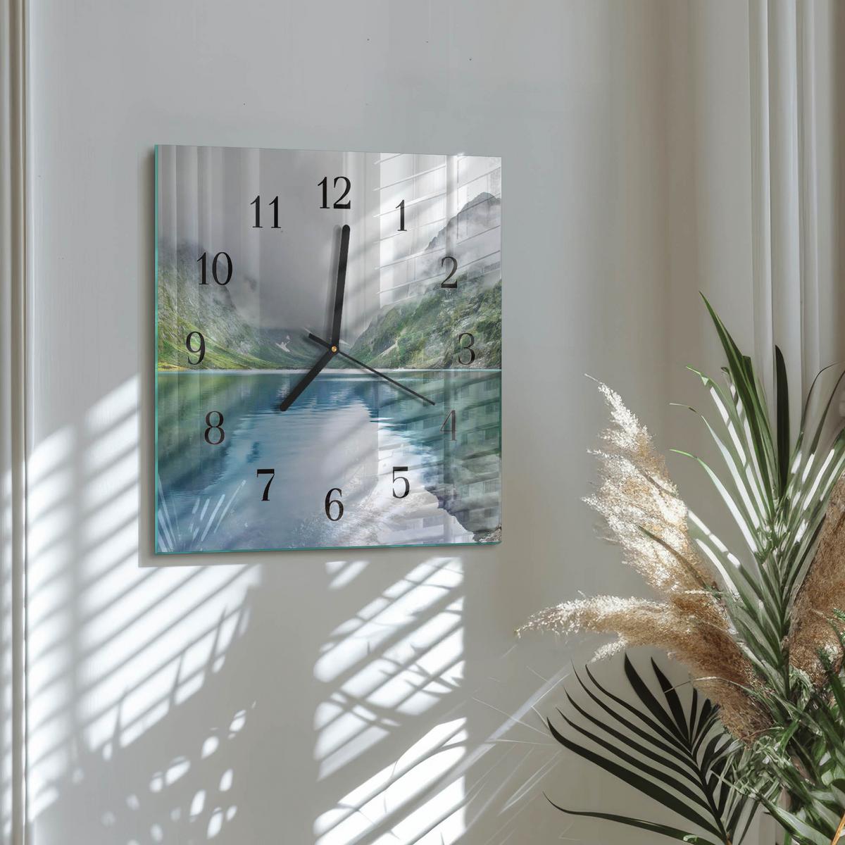 WANDUHR aus Glas 30x30 cm - Bergsee - Multicolor, Glas (30/30/0.4cm) - TULUP