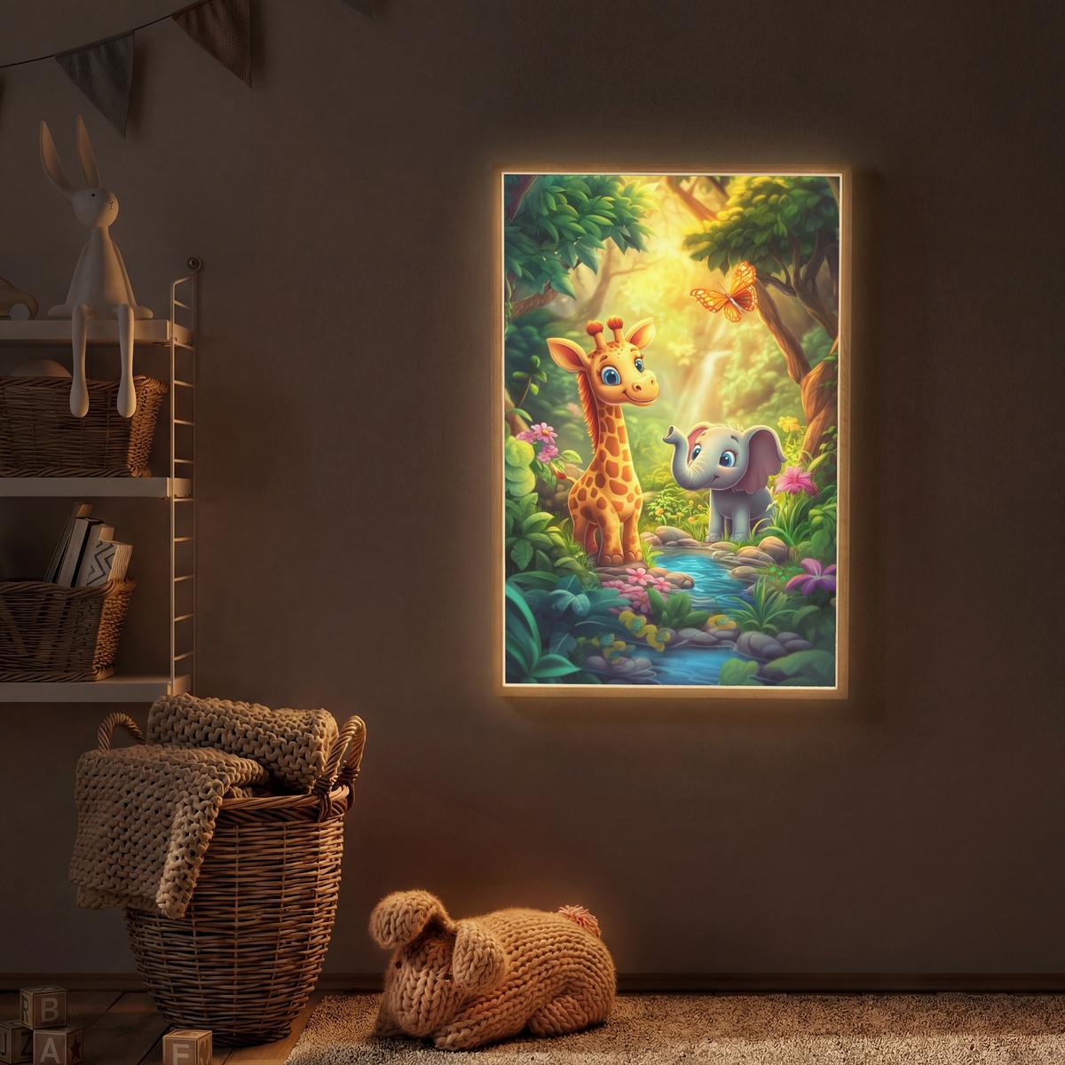 NACHTTISCHLAMPE MIT AKKU Giraffe - Elefant - Blumen - Dschungel 70x100 cm - Grün, Holzwerkstoff (8/70/100cm) - OnlyWow