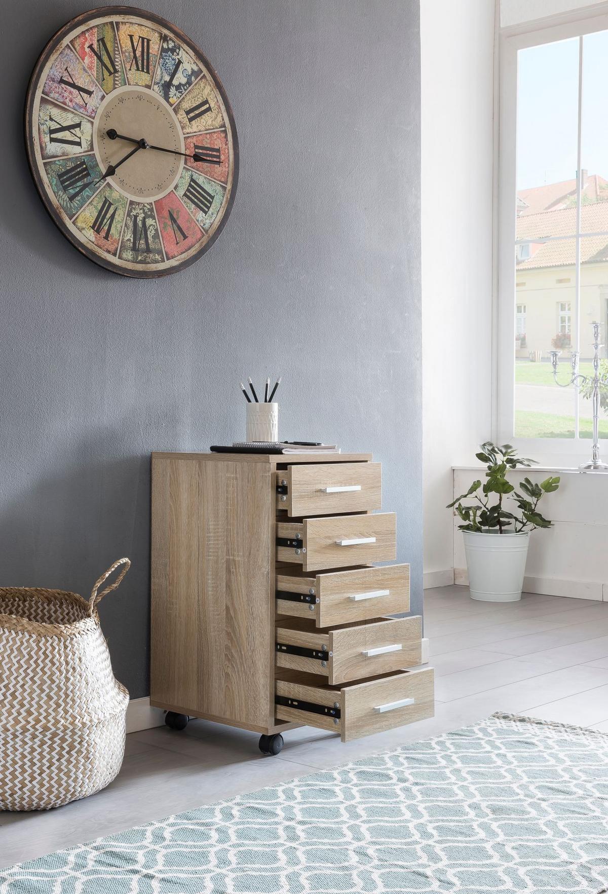 SCHUBLADENSCHRANK Holz 5 Schubladen Mit Rollen ITTER, Beige 33x38x63 cm - Beige/Schwarz, Holz/Kunststoff (33/63/38cm) - KADIMA DESIGN