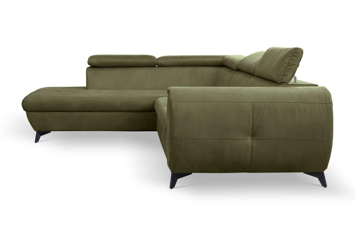 ECKSOFA MAGIA L-S Grün Plüsch-Stoff mit Schlaffunktion - Grün, Holz (260/217cm) - MASSENO