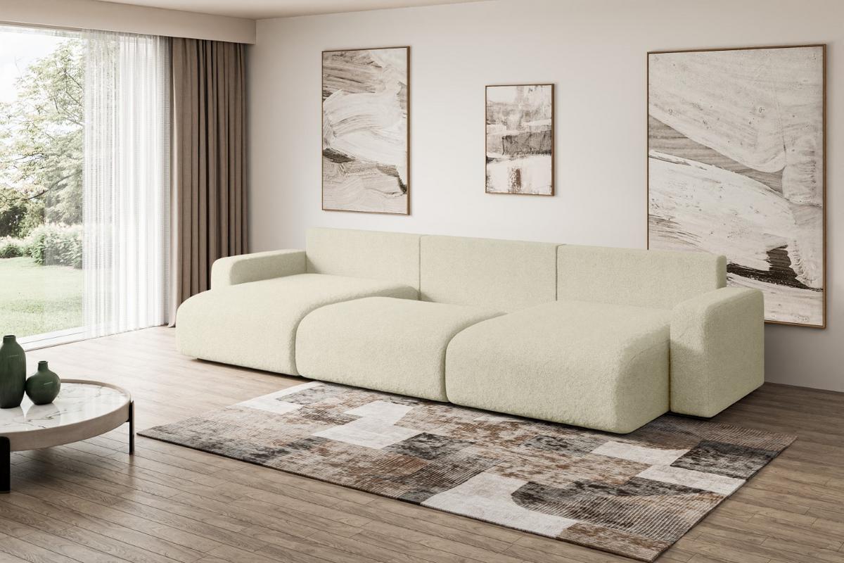WOHNLANDSCHAFT mit Schlaffunktion und Bettkasten KLEEA-U - 347x143x83 cm Beige Bouclé - Beige/Schwarz, Holzwerkstoff/Kunststoff (347/83/143cm) - ALTDECOR