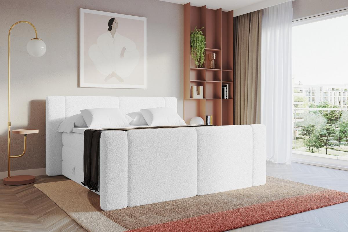 BOXSPRINGBETT mit Matratze H3/H4 - EVON KING Zanozek - 180x200 cm Weiß - Weiß, Holzwerkstoff (180/200cm) - ALTDECOR