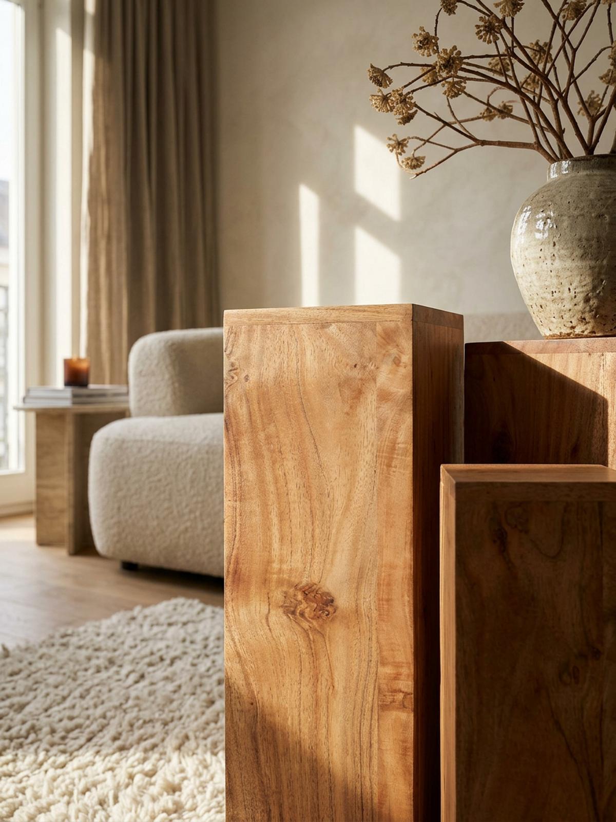 BEISTELLTISCH 3er Set Massivholz Ineinander Verstaubar Einzigartige Maserung, Beige 24x24x85 cm - Beige, Holz (24/24/85cm) - KADIMA DESIGN