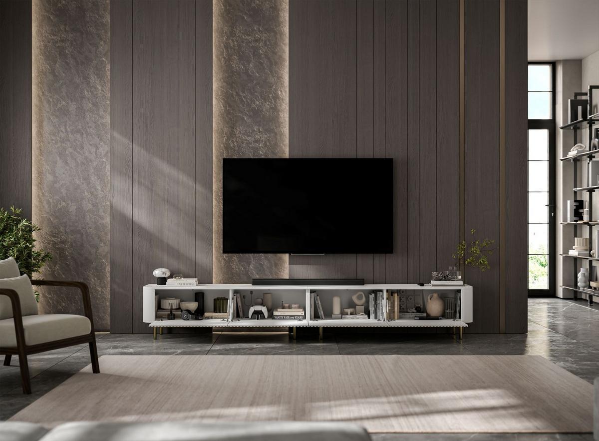 TV-LOWBOARD 2er-Set Aurora Weiß matt 280 cm mit Metallrahmen - Goldfarben/Weiß, Holzwerkstoff/Metall (280/44/35cm) - Meble Lindner