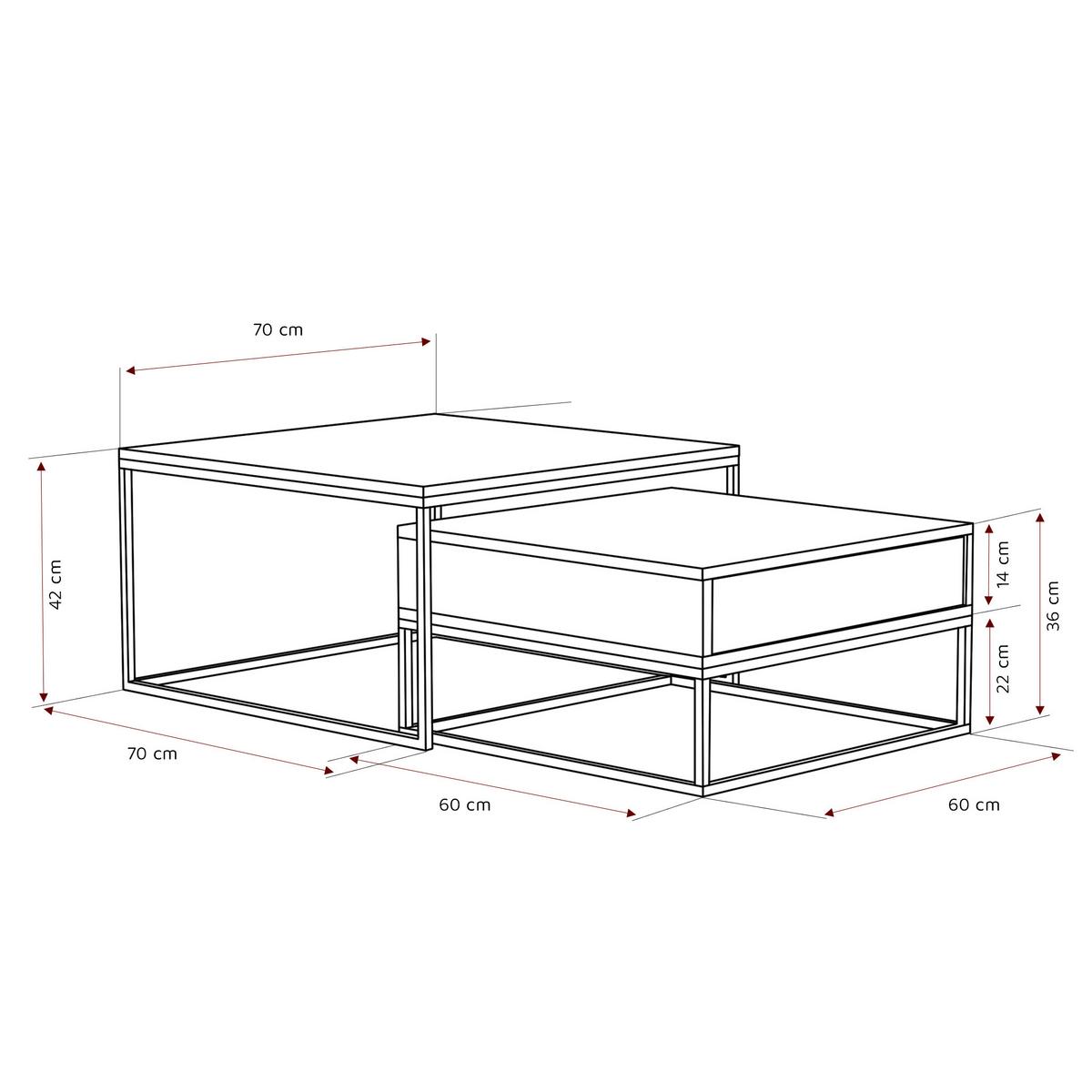 COUCHTISCH-SET ELEGANT 70/60 cm quadratischer, Weiß / Kaschmir - Kaschmir/Weiß, Holzwerkstoff/Metall (70/70/42cm) - Idohome