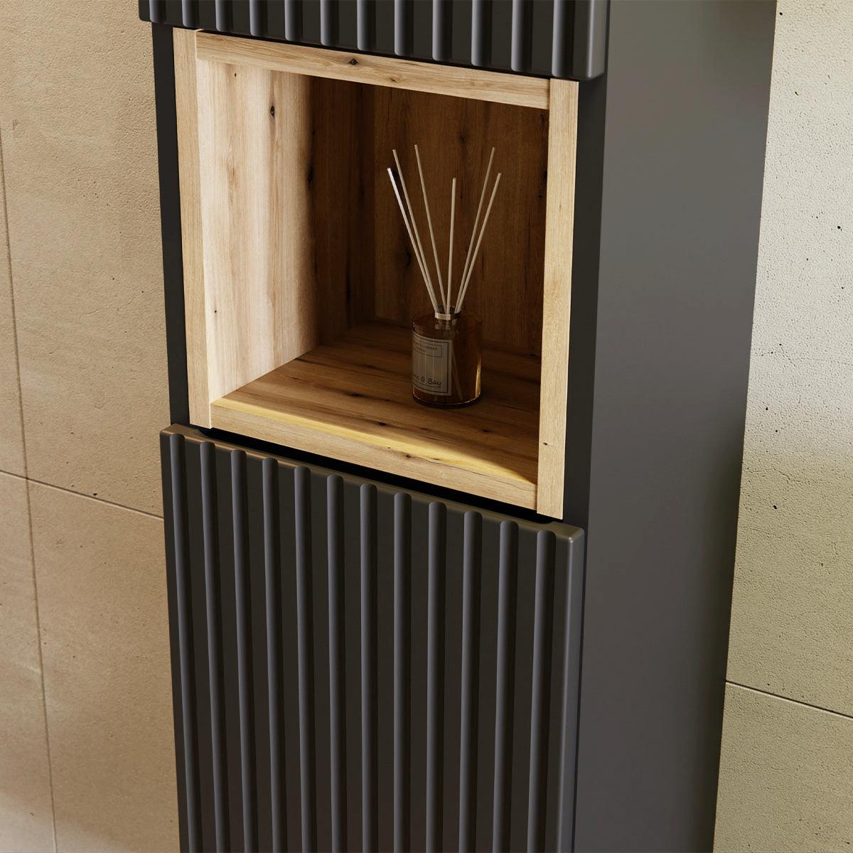 HOCHSCHRANK Riva Schwarz und Holz - Schwarz, Holzwerkstoff (30/140/25cm) - Petits-meubles