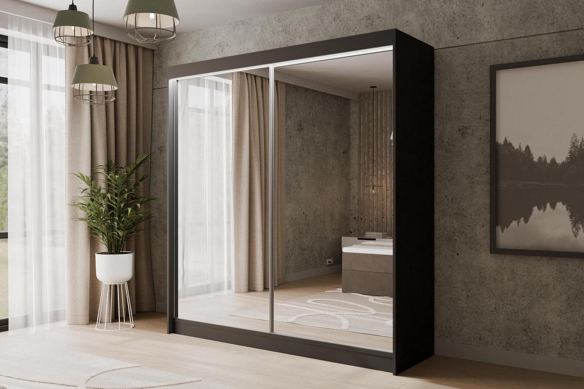 KLEIDERSCHRANK AMOHA mit LED - 200 cm - Schwarz - Schwarz, Holzwerkstoff (200/215/61cm) - ALTDECOR