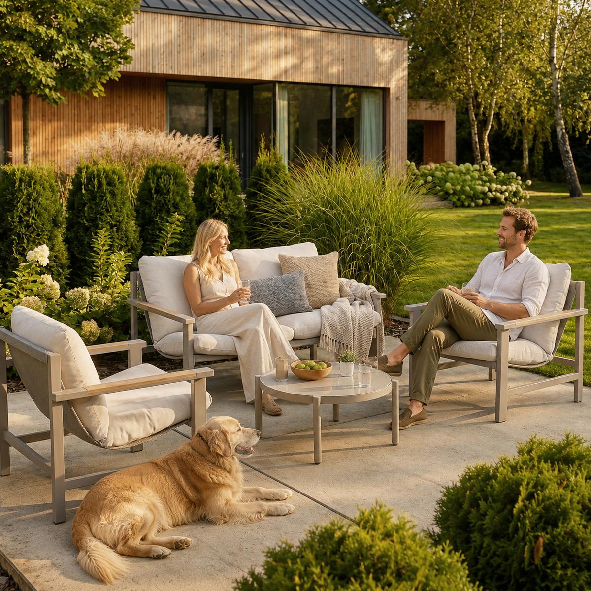 GARTENSET Aspen aus Metall, 2 Sessel + 2-Sitzer Sofa + Couchtisch, Grau - Grau, Metall - Beautysofa