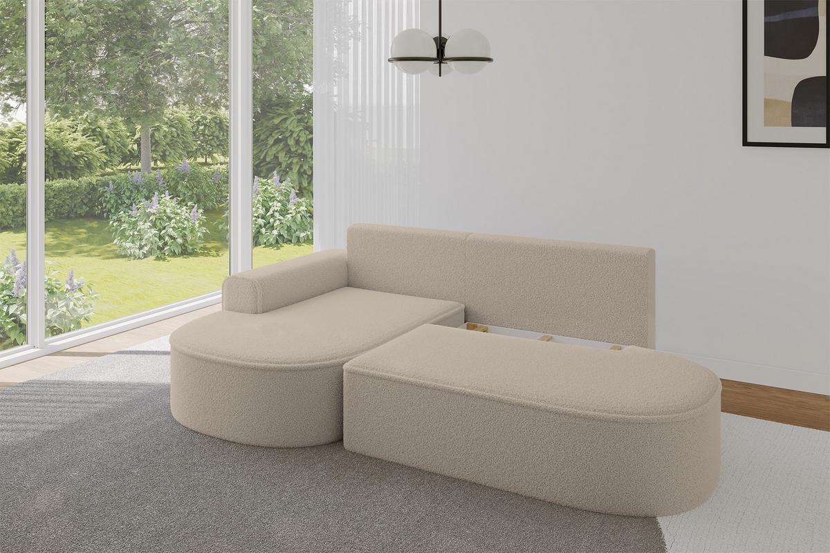 ECKSOFA mit Schlaffunktion und Bettkasten Ottomane Links MARI-L1-S - 283x167x73 cm Dunkelbeige Bouclé - Hellbraun/Schwarz, Holzwerkstoff/Kunststoff (283/167cm) - ALTDECOR
