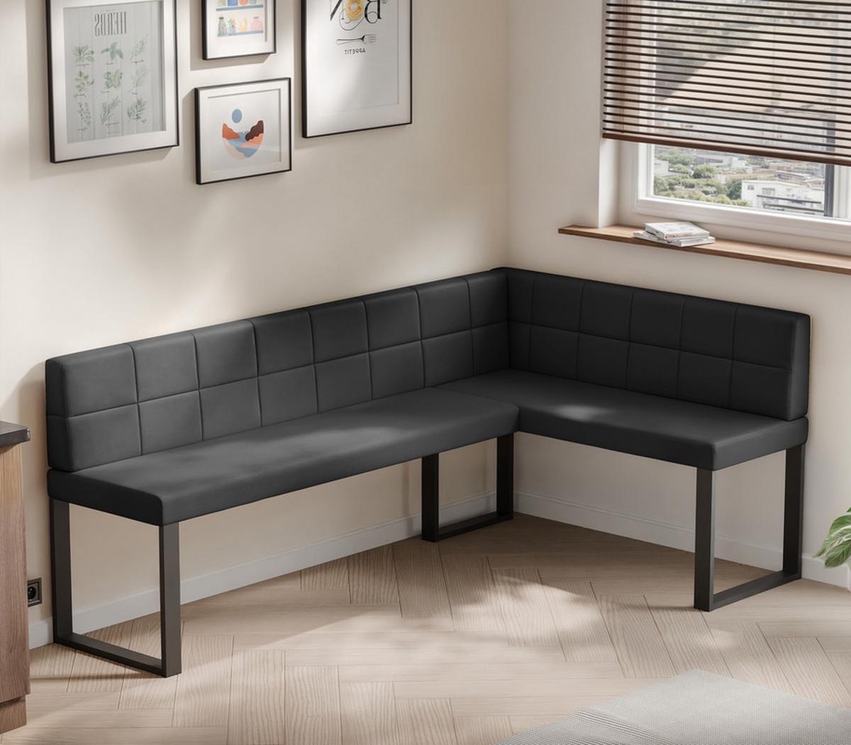 ECKBANK rechts SANA U Kunstleder gesteppt, 168/128 cm Schwarz - Schwarz, Kunststoff/Textil (128/168cm) - Idohome