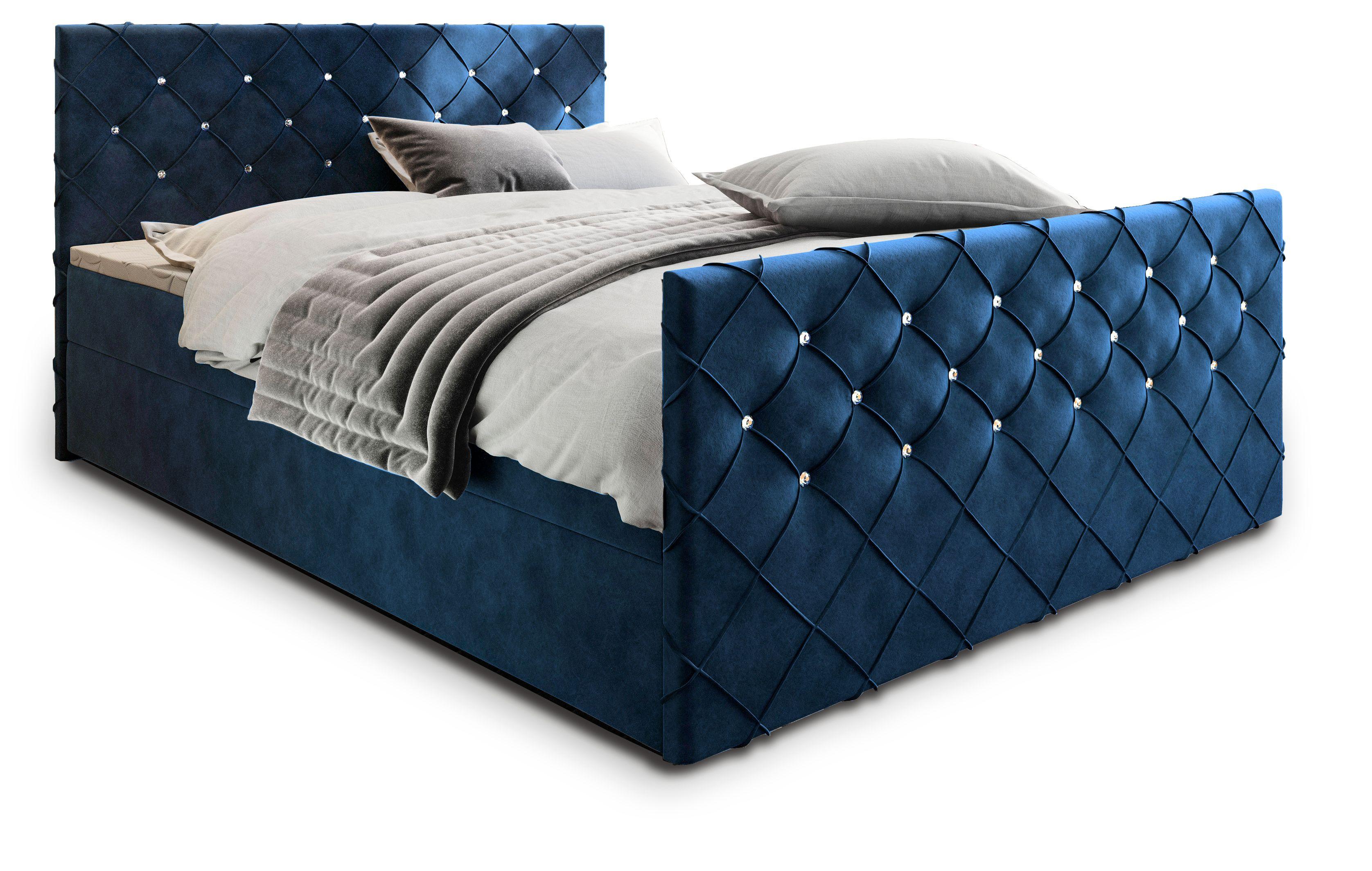 BOXBETT MANDI 140x200 cm mit Matratze und Topper - Blau - Blau, Holz (140/200cm) - MASSENO