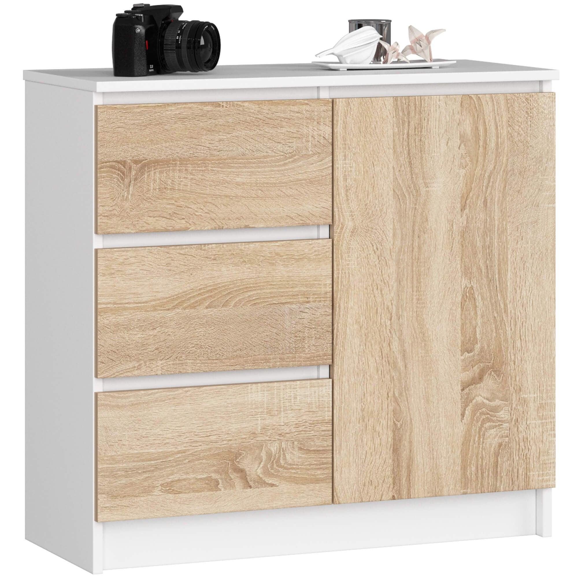 KOMMODE Weiß, Eiche Sonoma 77/80/35 - Weiß, Holzwerkstoff (80/77/35cm) - RAUMHIRSCH FURNITURE
