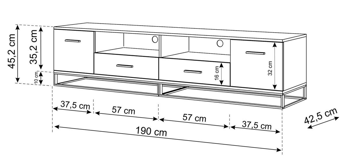 TV LOWBOARD Dunkle Eiche, Schwarz 190/45/42 - Schwarz, Holzwerkstoff (190/45/42cm) - RAUMHIRSCH FURNITURE