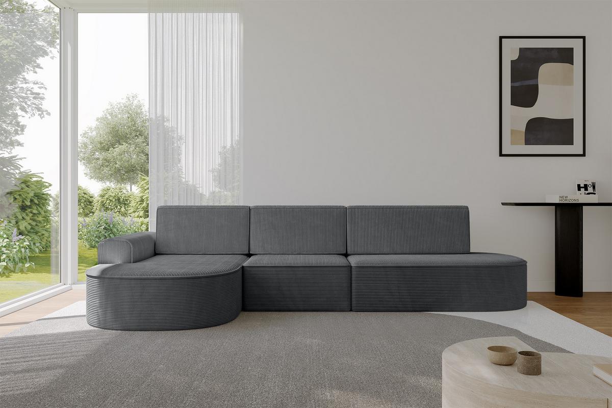 ECKSOFA mit Schlaffunktion Ottomane Links MARI L2-S 368X167X85 Dunkelgrau Cord - Graphitfarben/Schwarz, Holzwerkstoff/Kunststoff (368/167cm) - ALTDECOR