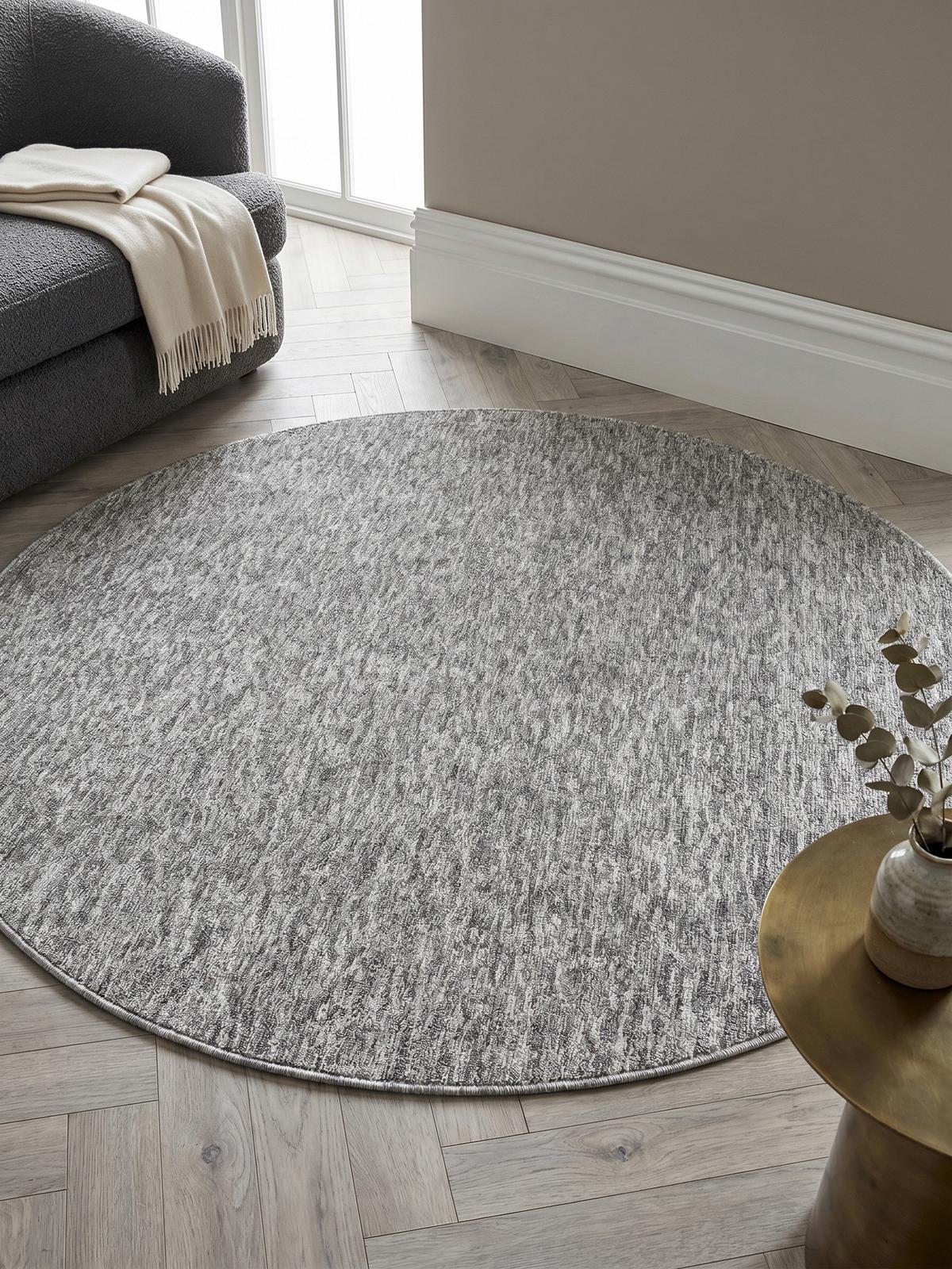 KURZFLORTEPPICH AMMER, einfarbig, Hellgrau, Ø 120 cm - Grau, Textil (120/120cm) - KADIMA DESIGN