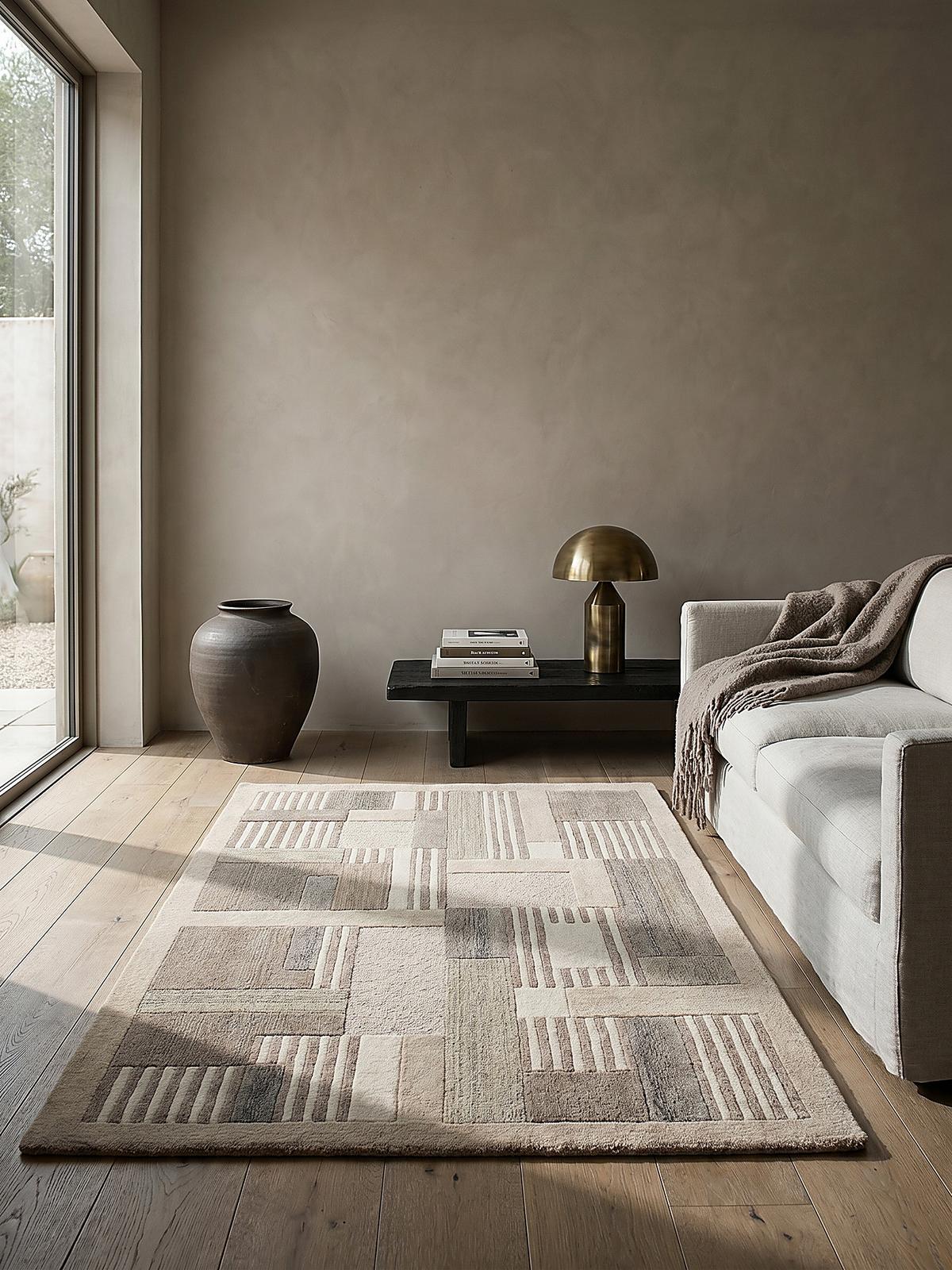 TEPPICH aus Wolle EDALE in Natur, geometrisch, 140 x 200 cm - Beige, Textil (140/200cm) - KADIMA DESIGN
