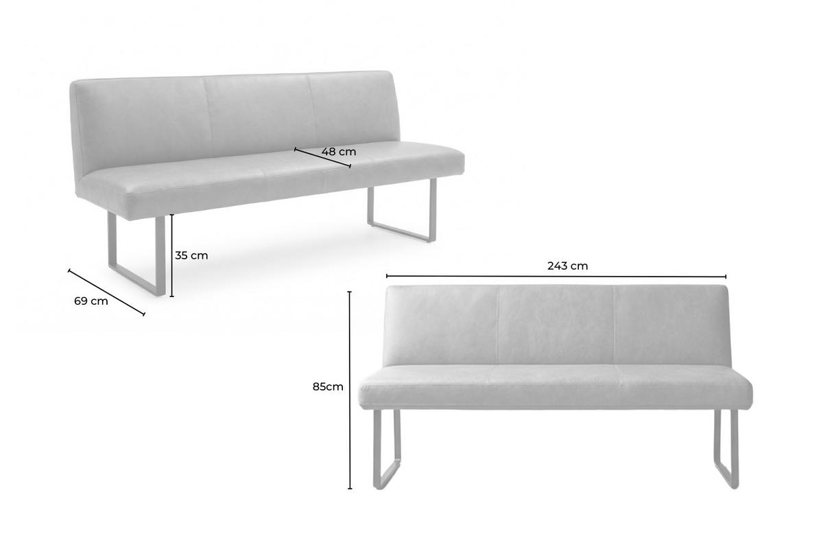 ESSZIMMERBANK ELEEN Anthrazit Leder - Anthrazit, Leder (243/85/69cm) - KAWOLA