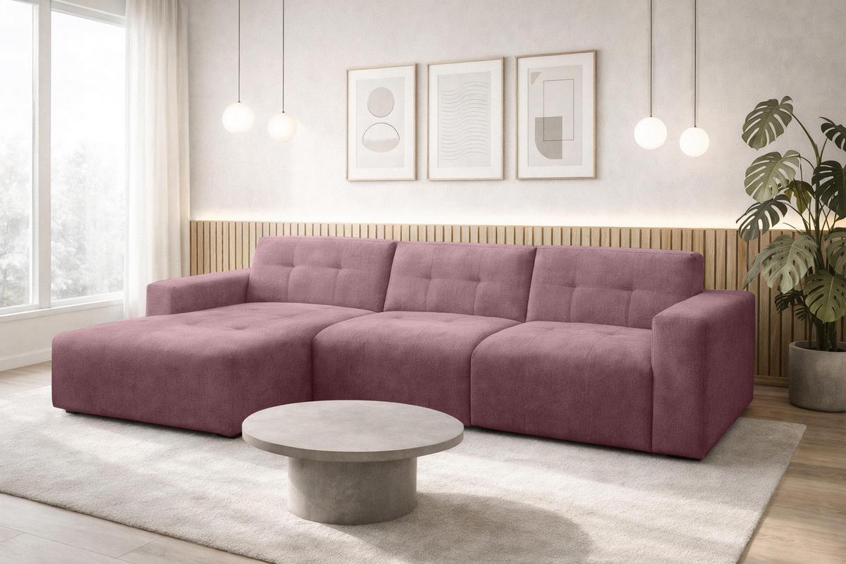 ECKSOFA L Form Corlu Rosa 310/165/78 cm – stilvolle kleine Eckcouch Links - Schwarz/Rosa, Kunststoff/Textil (310/165cm) - AX Living