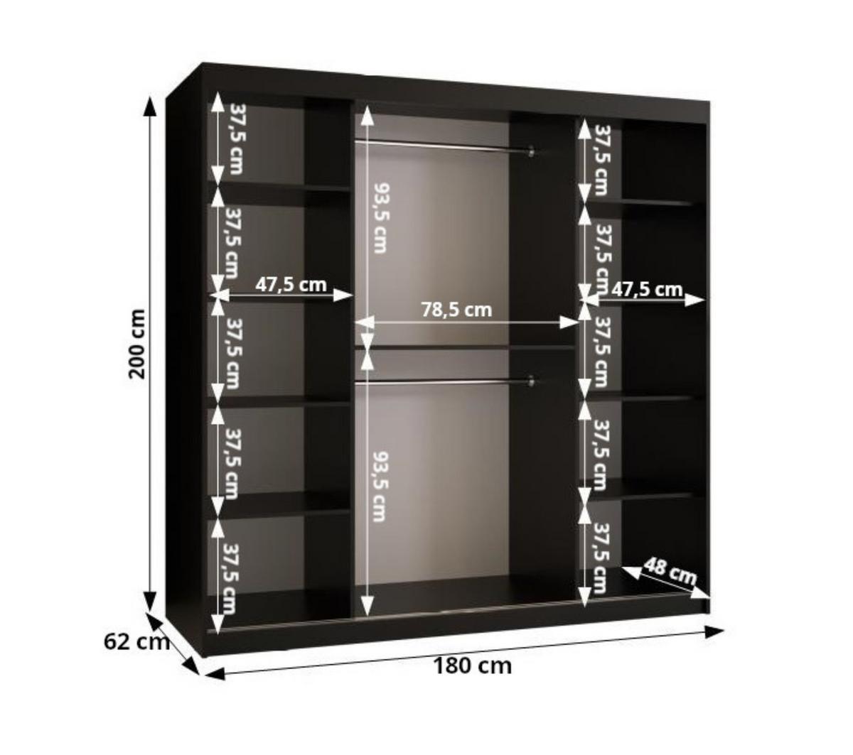 SCHWEBETÜRENSCHRANK 200/180/62 2-türig - Eichefarben/Schwarz, Holz/Kunststoff (180/200/62cm) - MÖBEL KRYSPOL