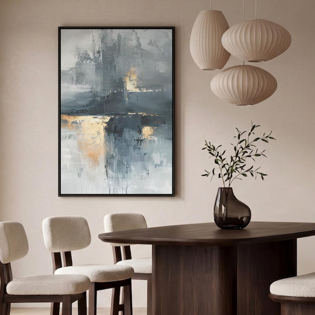 LEINWAND Bilder mit Rahmen - Kunst - Grau - Gold - Abstrakt - 100x150 - Dunkelgrau, Textil (100/150cm) - MuchoWow