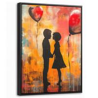 LEINWAND Bilder mit Rahmen - Straßenkunst - Liebe - Graffiti - Kunst - Banksy - 30x40 - Orange, Textil (30/40cm) - MuchoWow