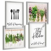 BILDER SET 4er Set - 50x50 cm & 40x60 cm Silberner Rahmen - Küchenkräuterpflanzen Beschriftungen - Silberfarben, Kunststoff (50/50cm) - TULUP