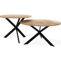 COUCHTISCH-SET Lev 2er-Set rund, Lancelot Eiche 75/36, 58/42 - Eichefarben/Schwarz, Holzwerkstoff/Metall (75/75/42cm) - WFL GROUP