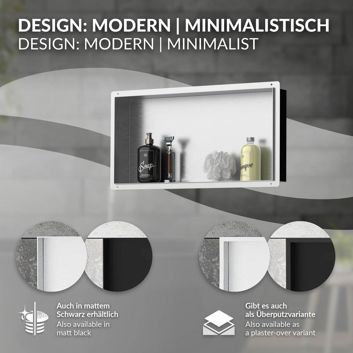 DUSCHNISCHE Silber 60/30 cm - Silberfarben, Metall (60/30/10cm) - LuxeBath