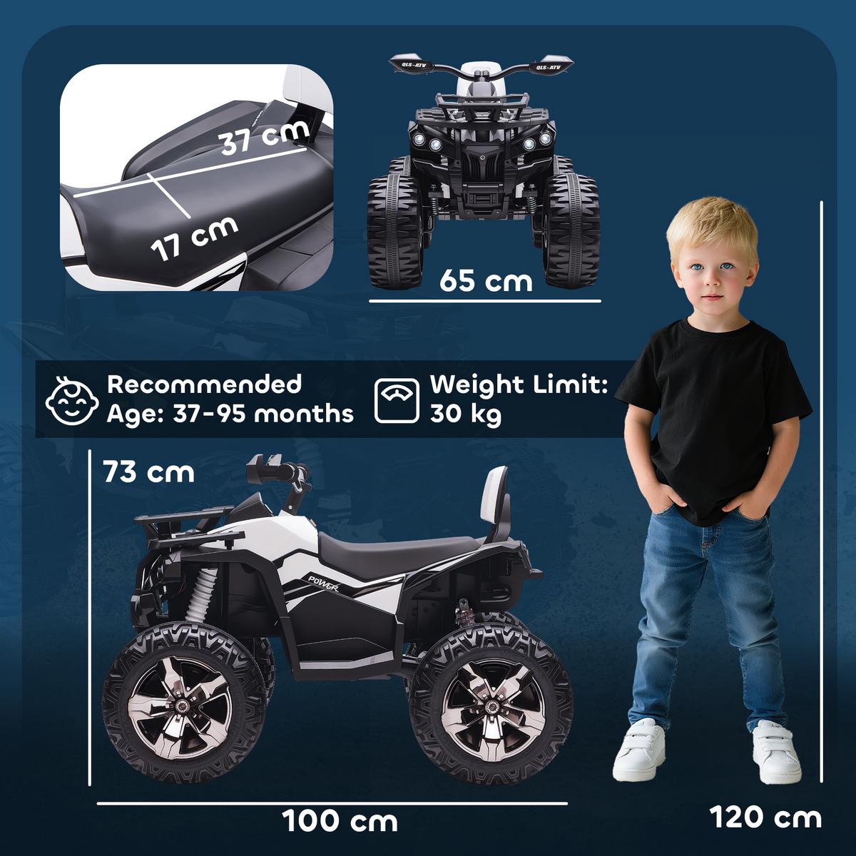 KINDER-QUAD-ELEKTRO Metall Kunststoff Weiß - Weiß, Kunststoff (100/65/73cm) - HOMCOM