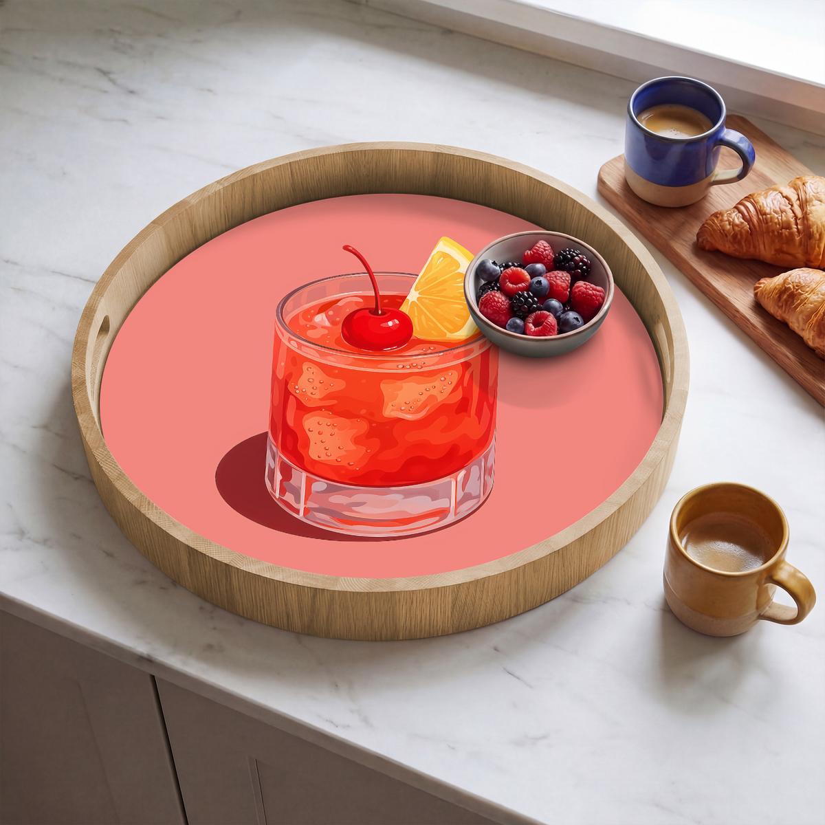 TABLETT Glas - Eiswürfel - Zitrone - Kirsche 50x50 cm - Rosa, Holz (50/5/5cm) - OnlyWow