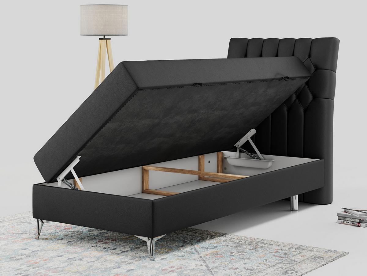 BOXBETT MILEN 90/200 Schwarz Kunstleder - H4 - Rechts Seite - Schwarz, Holz/Textil (90/200cm) - MKS