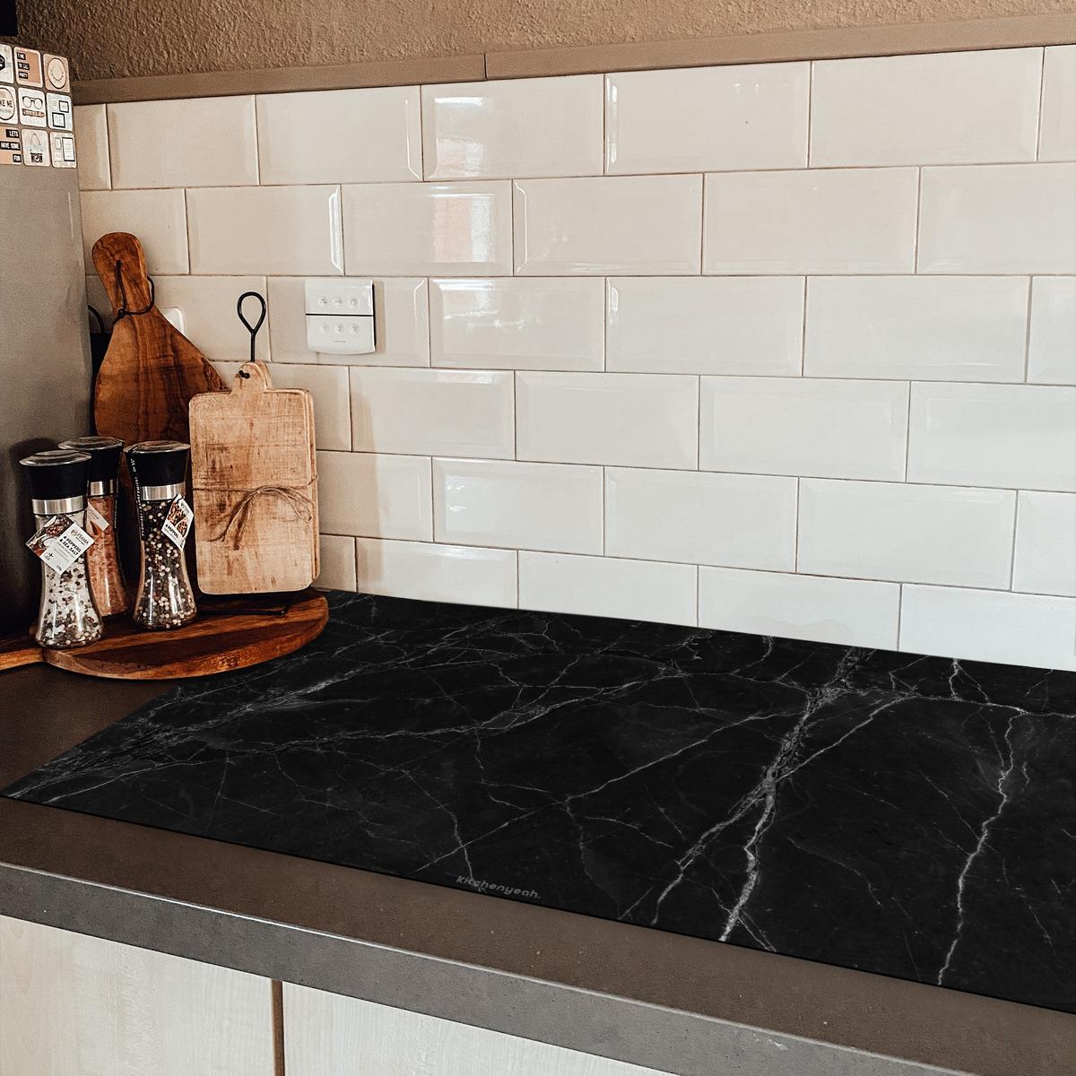 HERDABDECKPLATTE Schwarz - Marmor Ceranfeldabdeckung 90x52 cm - Schwarz, Kunststoff (90/52/0.2cm) - MuchoWow