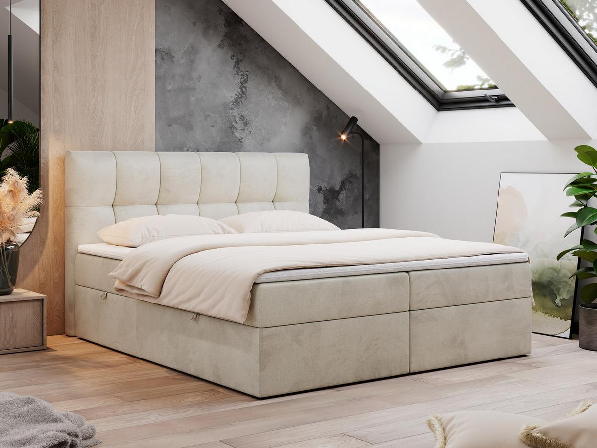 BOXBETT RICO 140/200 Beige Velvet - H3 - Beige, Holz/Textil (140/200cm) - MKS