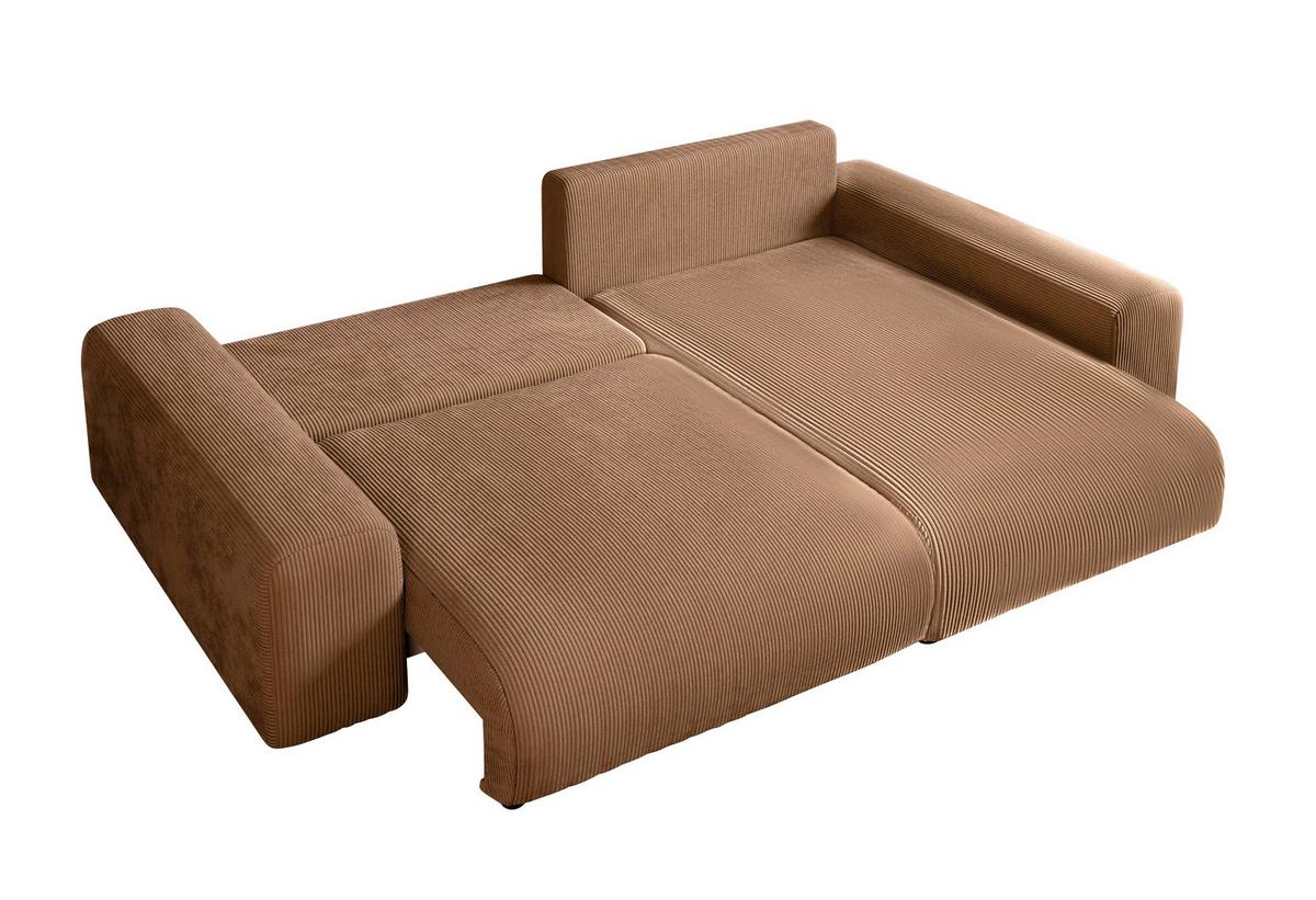 ECKSOFA mit Schlaffunktion, Bettkasten, Wellenunterfederung, seitenverkehrt montierbar B255/T165/H84 cm, Liegefl. 148x196 cm, Cord Hellbraun / 21002 - Hellbraun/Schwarz, Kunststoff/Textil (255/165cm) - luma-home