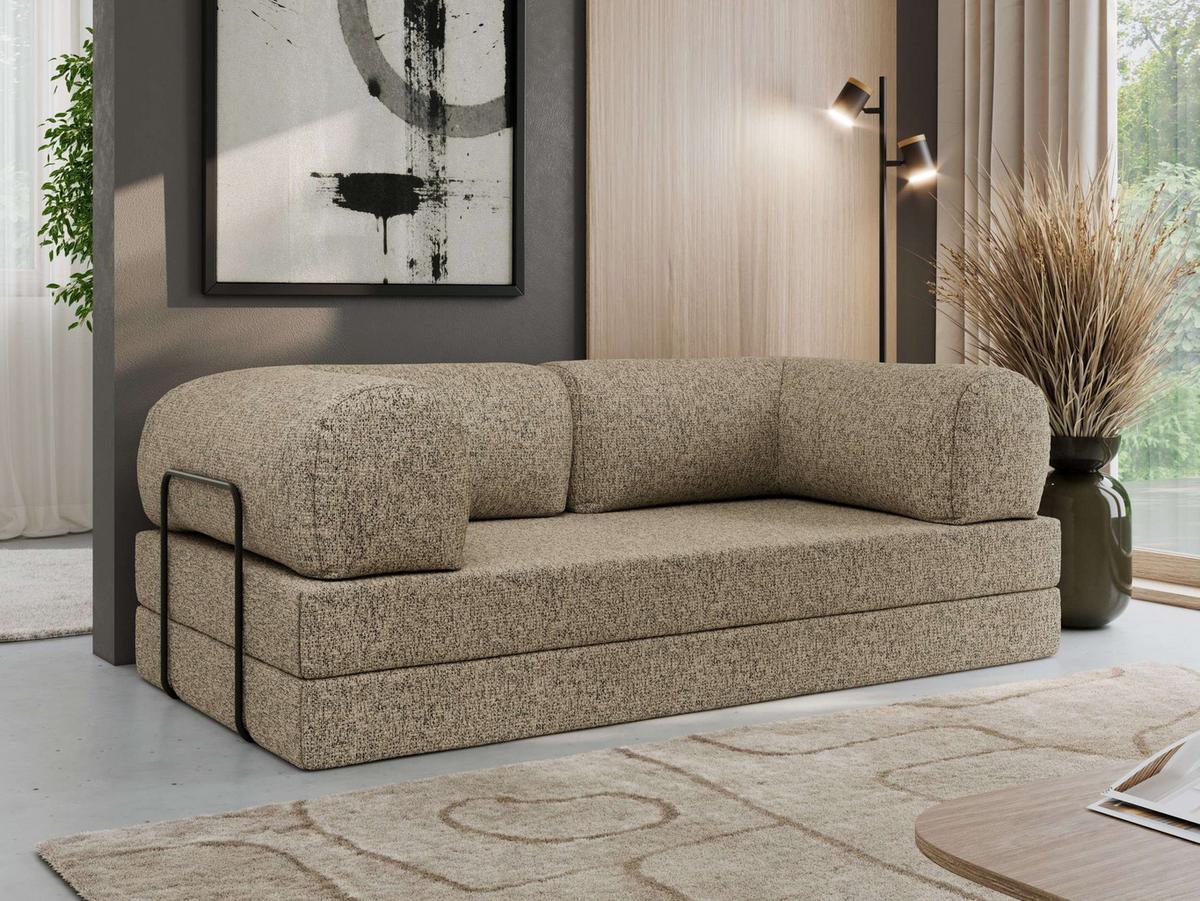 3-SITZER SOFA ORSETTO - Taupe Stukture - Taupe/Schwarz, Textil/Metall (200/70/100cm) - MKS
