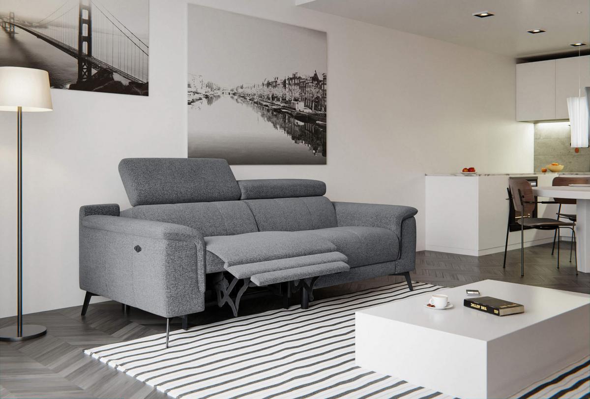 RELAXSOFA FIERO 3-Sitzer mit 1 Relaxfunktion, grau - Schwarz/Grau, Holzwerkstoff/Textil (212/82/103cm) - Wozimo
