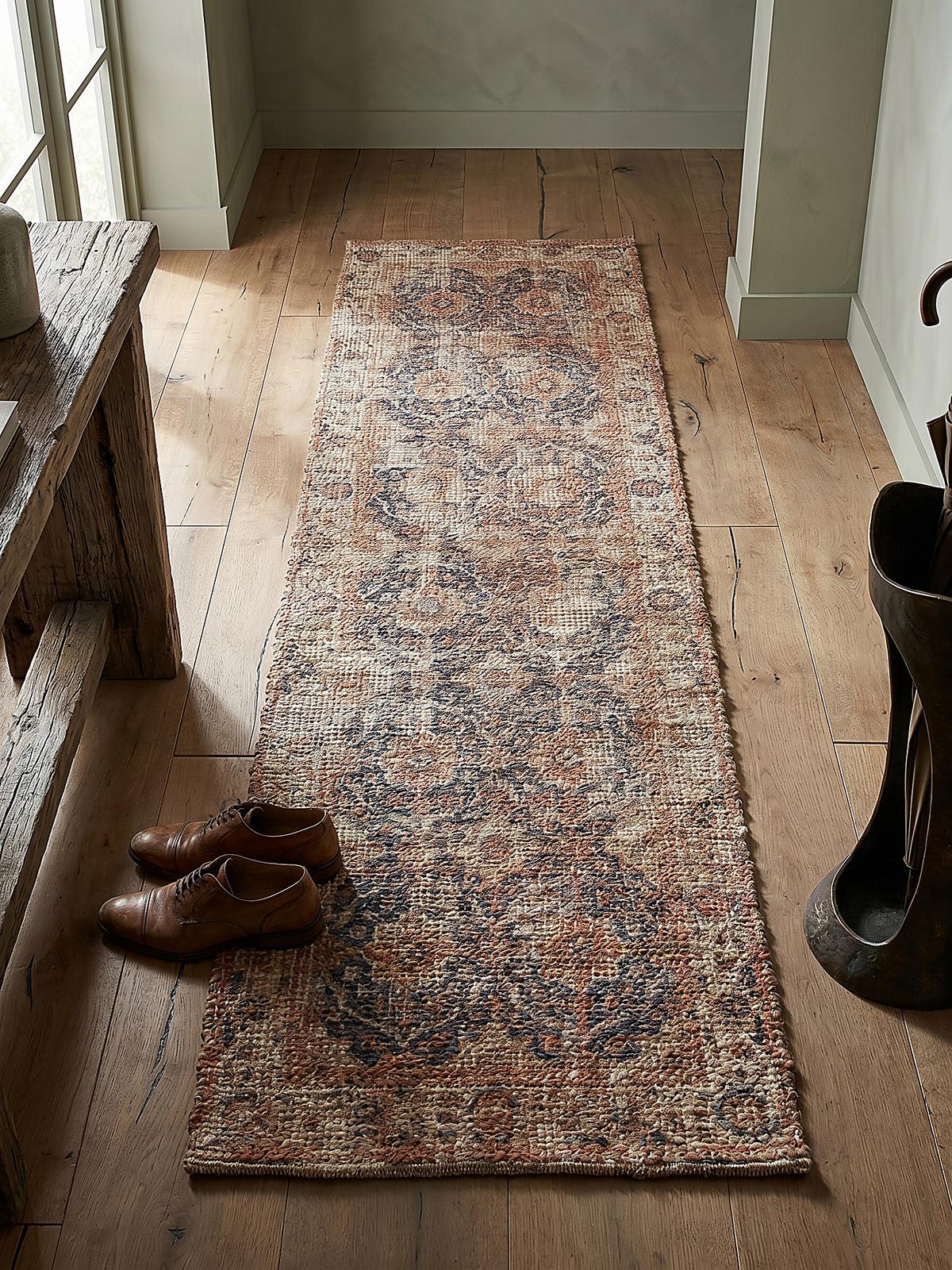JUTETEPPICH handgewebt WENSLEY, im Vintage-Stil, Rot-Blau, 60 x 230 cm - Rot, Textil (60/230cm) - KADIMA DESIGN