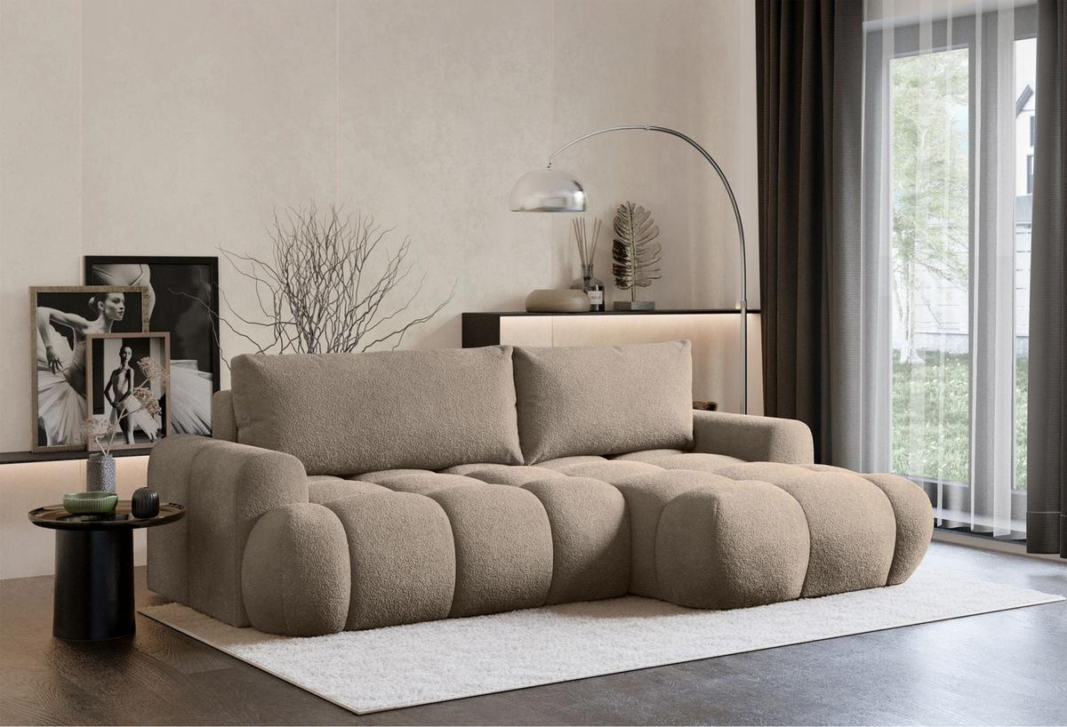 ECKSOFA Ombo Mini, Dunkelbeige Bouclé, rechtsseitig - Schwarz/Cappuccino, Kunststoff/Textil (155/246cm) - Selsey
