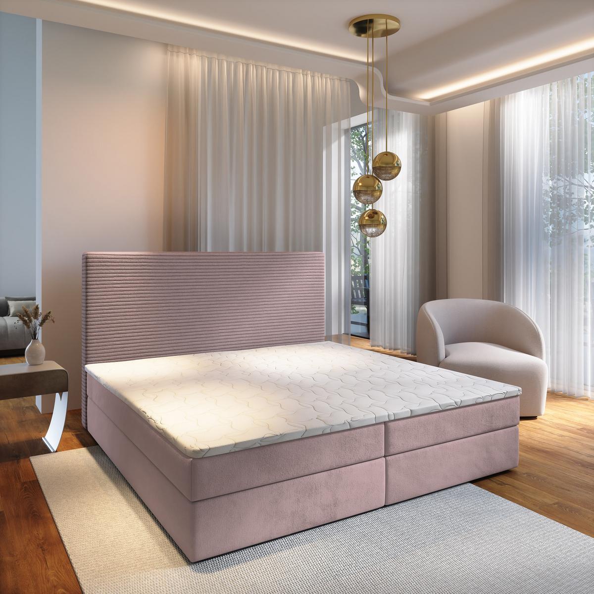 BOXBETT GIARRO 180x200 cm mit Matratze und Topper - Rosa - Rosa, Holz (180/200cm) - MASSENO